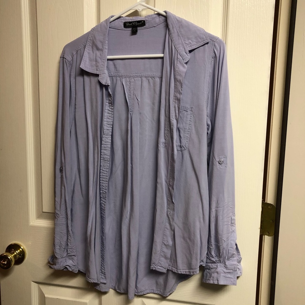 Blue flowy & soft long sleeve button up